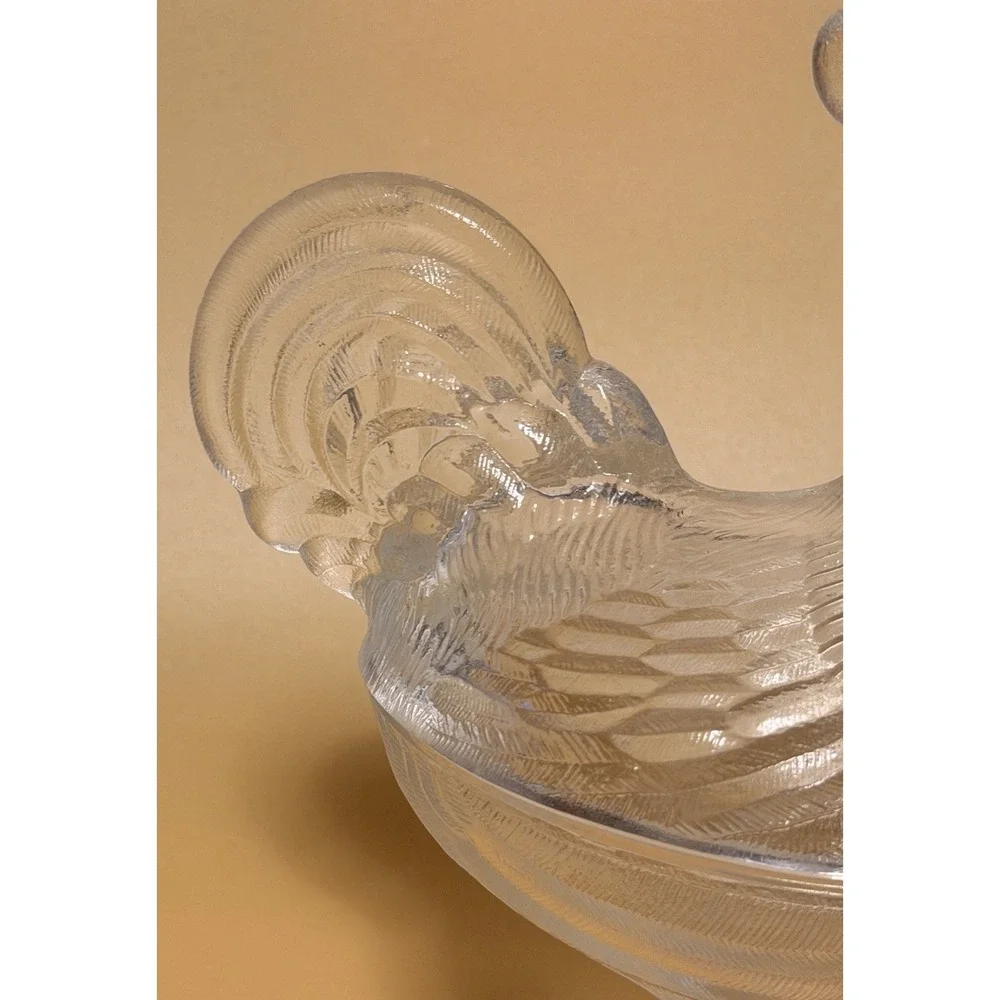 VTG LE Smith Clear Glass Standing Rooster Pedestal Covered Candy Dish Compote SG